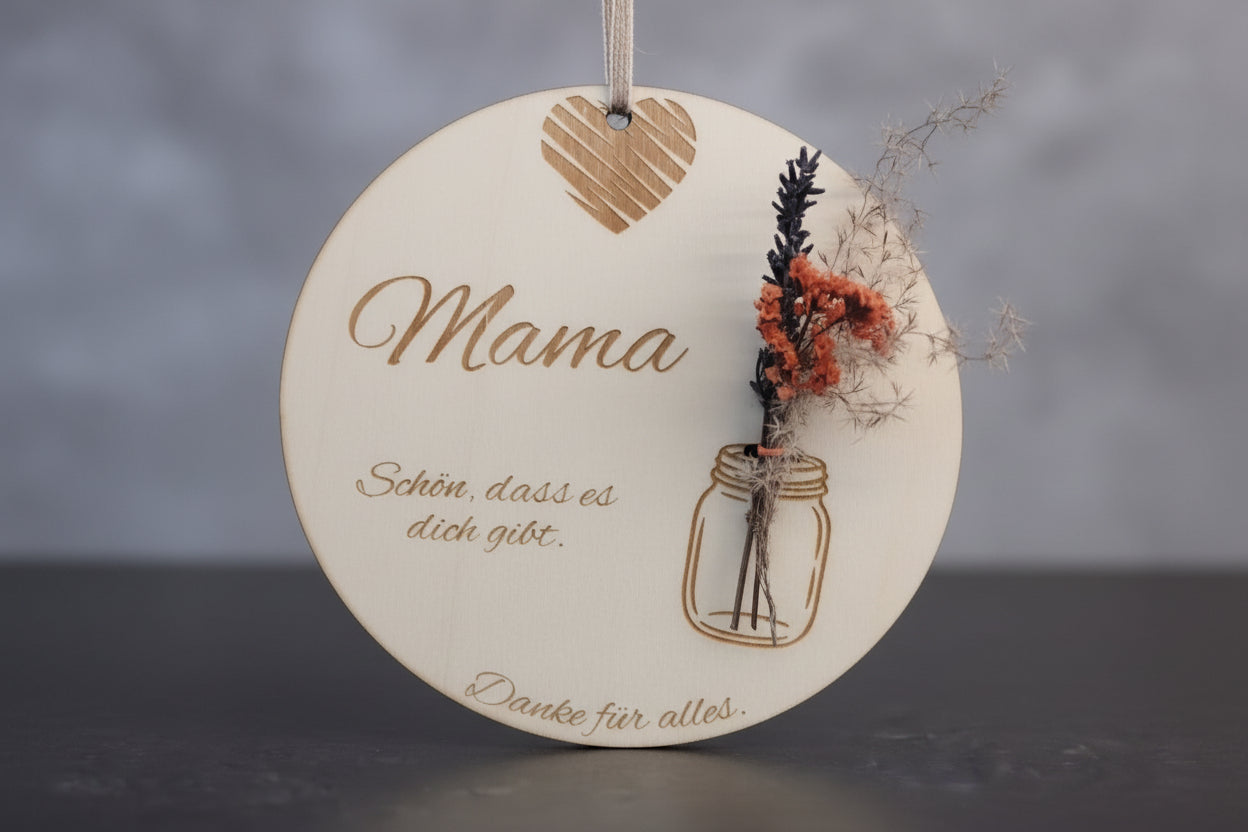 Dekoschild mit Trockenblumen zum Aufhängen